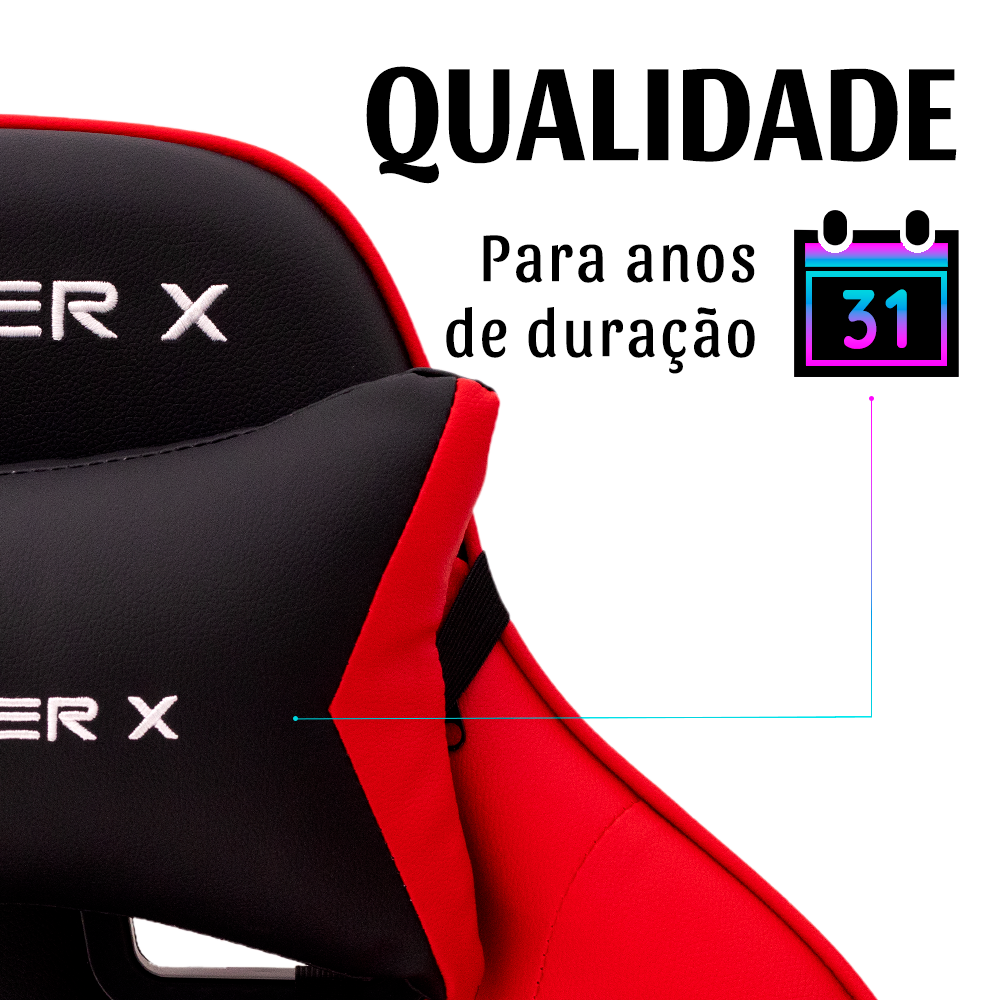 Cadeira Gamer Racer X Comfort de Escritório Ergonômica Giratória Vermelha - 5