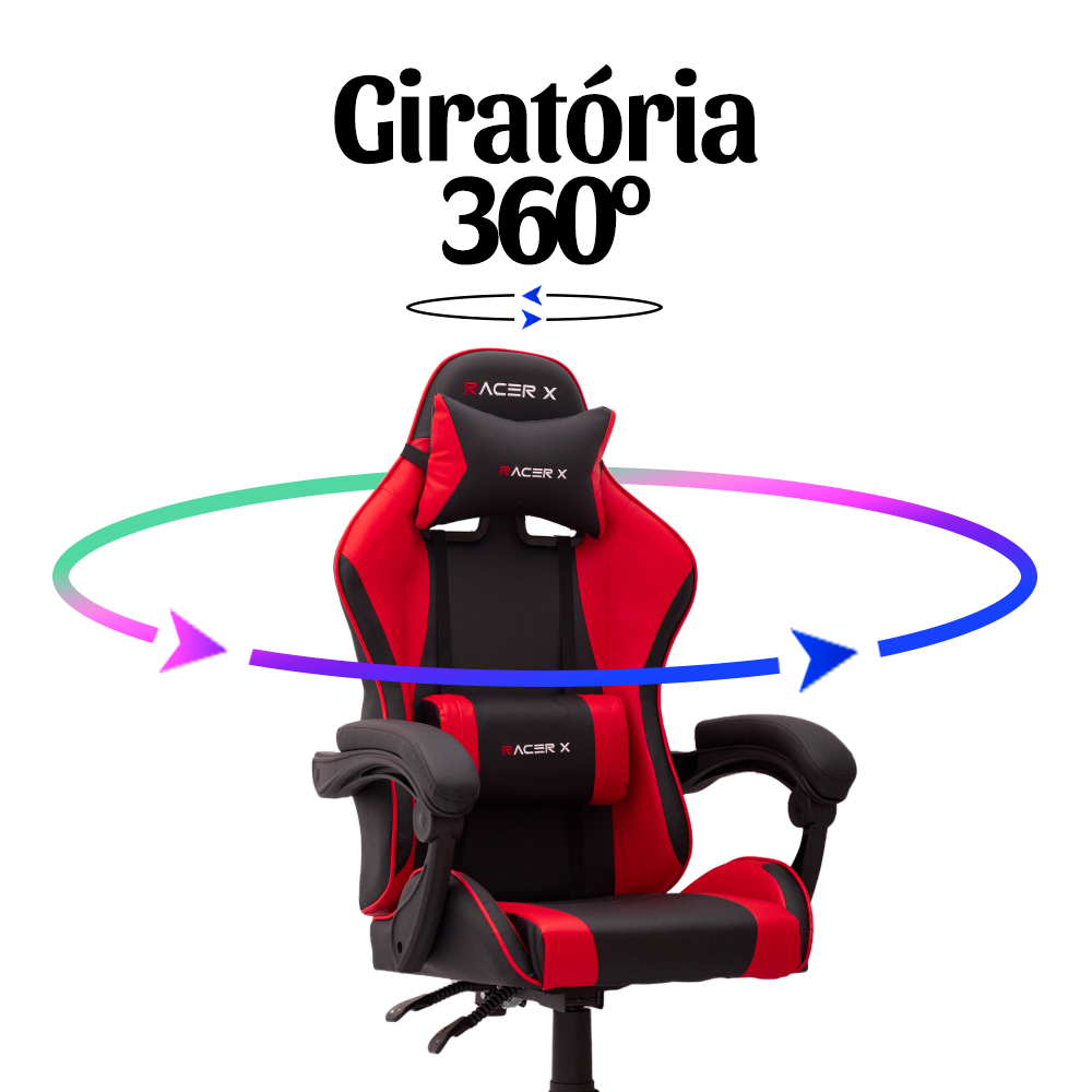 Cadeira Gamer Racer X Comfort de Escritório Ergonômica Giratória Vermelha - 7