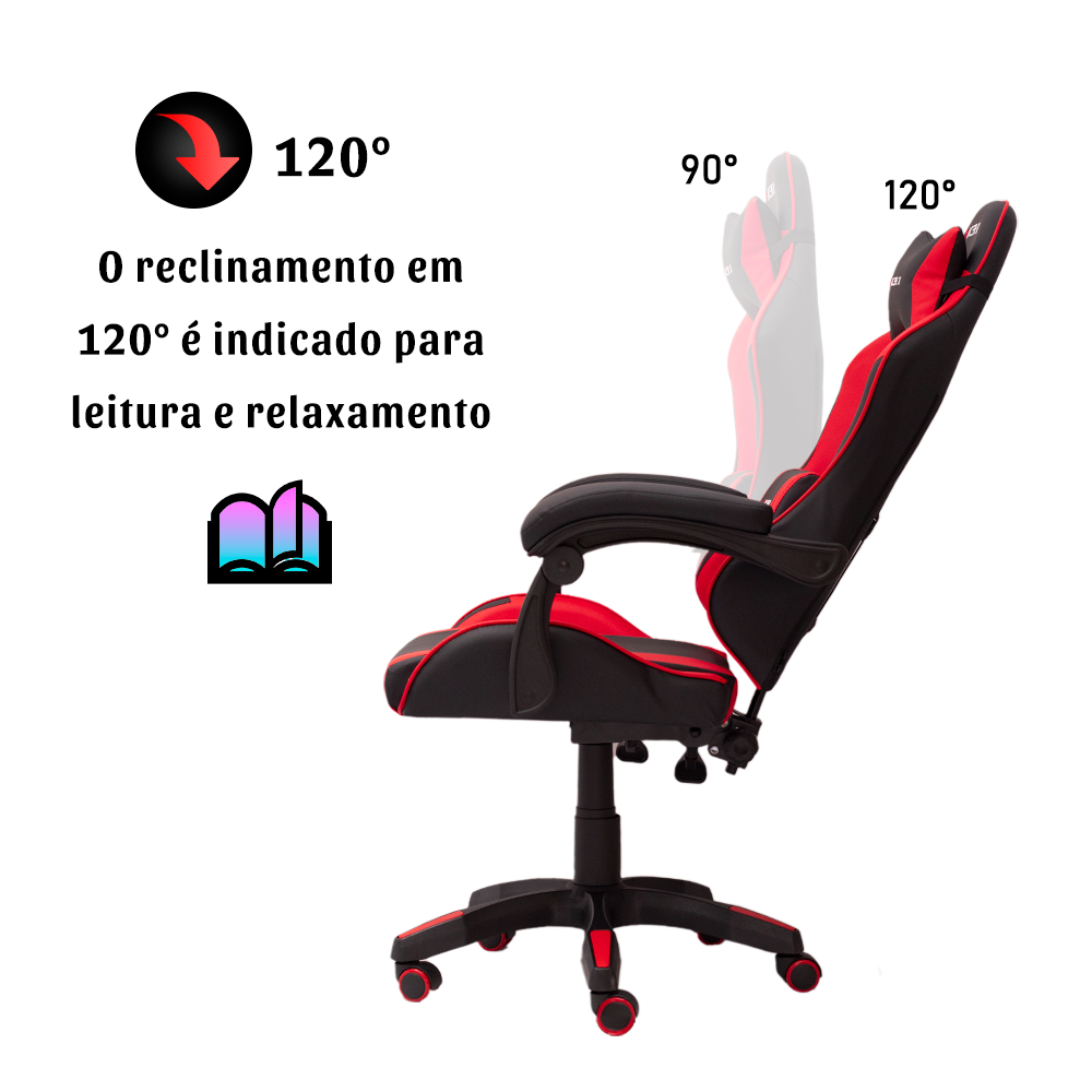 Cadeira Gamer Racer X Comfort de Escritório Ergonômica Giratória Vermelha - 6