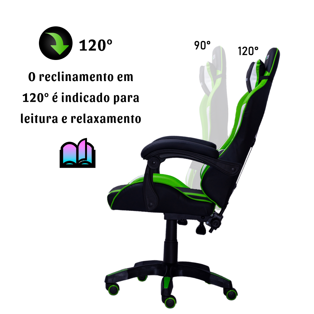 Cadeira Gamer Racer X Comfort de Escritório Ergonômica Giratória Verde - 6