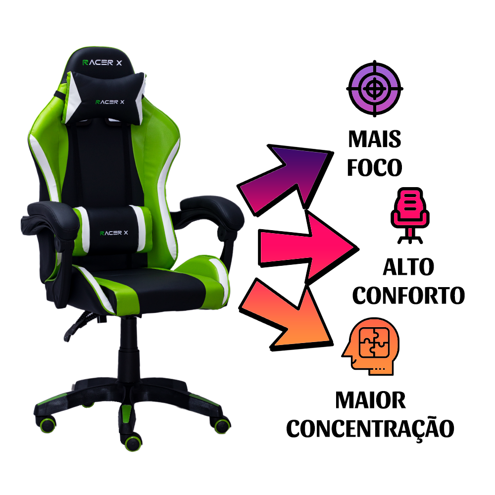 Cadeira Gamer Racer X Comfort de Escritório Ergonômica Giratória Verde - 3