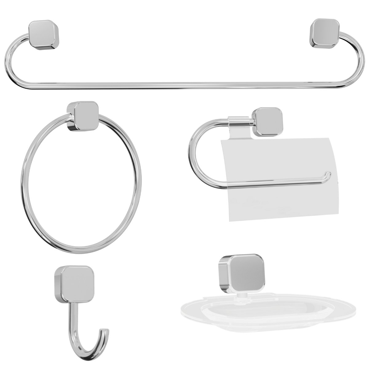 Kit Acessórios Para Banheiro 5 Peças Japi Samba Quadrado Cromado JKSQC - 1