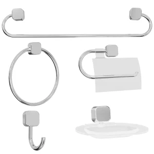 Kit Acessórios Para Banheiro 5 Peças Japi Samba Quadrado Cromado JKSQC