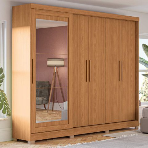 Guarda Roupa Casal 245cm 5 Portas 4 Gavetas com Espelho e Pés Cb01n564 Kappesberg