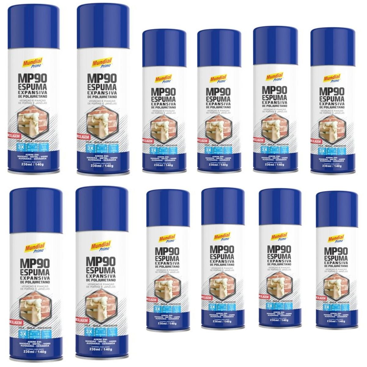 Kit 12 Espuma Expansiva Poliuretano 230ml Mundial