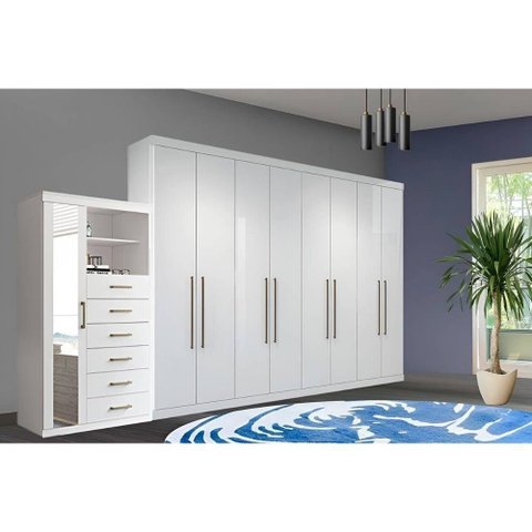 Guarda Roupa 2 Peças 1 Guarda Roupa + 1 Cômoda Qc137 Branco Santos Andirá