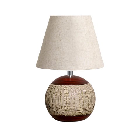 Abajur Pequeno para Quarto Bola Marrom e Palha Ganash com Cúpula 38x23 Cm