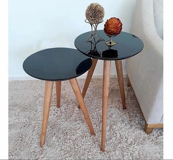 Kit/Conjunto Mesinha de Canto Pé Palito Laqueada com Vidro 40cm O Tampo Altura 50/60 Preta é boa?