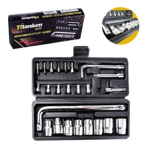 Jogo de Soquetes 1/4" com 24 Peças 5513 Titanium