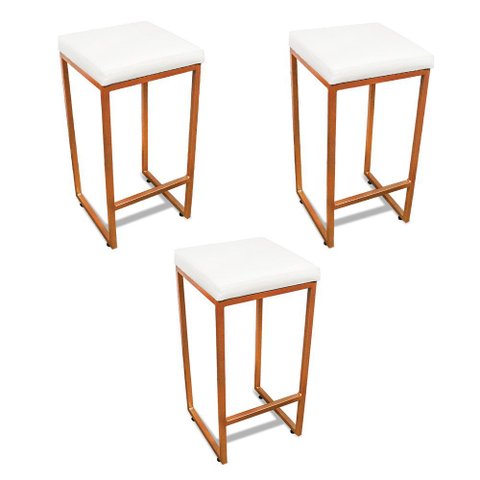 Banqueta Alta para Cozinha Industrial Kit 3 Nick Bronze e Sintético branco D03 - D’Rossi