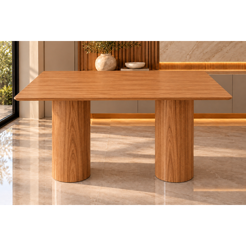 Mesa de Jantar Retangular 150x90cm - Dupla Base Cilíndrica Nix Designer