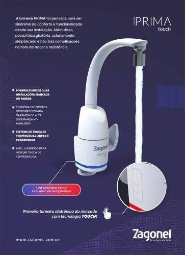 Torneira Elétrica Mesa E Parede Prima Touch Zagonel 220 V - 5