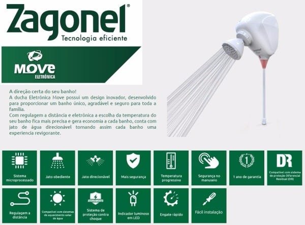 Chuveiro Ducha Eletrônica Move Com Led 220w Zagonel - 5