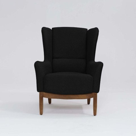 Poltrona Decorativa Realeza Base Madeira Linho Preto - Larbelle