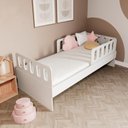 Ver imagem 1 de Cama Solteiro Mdf Branco com 02 Grades e Cabeceira Anatômica Mobilistore