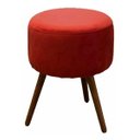 Ver imagem 1 de Puff Decorativo Redondo com Pés de Madeira Palito Tecido Suede Vermelho - Maitê Moda Casa