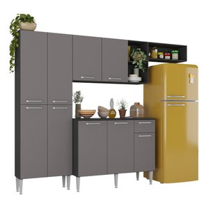 Cozinha Compacta com Armário e Balcão com Tampo Pequim Multimóveis Preta/Lacca Fumê