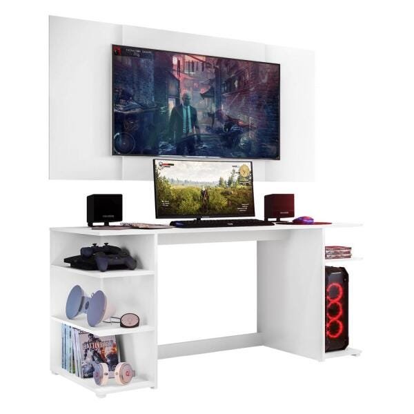 Mesa Gamer Escrivaninha com Painel Tv 65 Polegadas Guilda Multimóveis Branca - 2