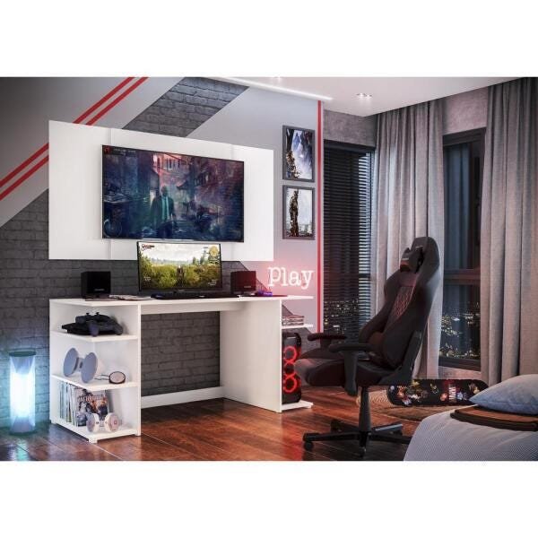 Mesa Gamer Escrivaninha com Painel Tv 65 Polegadas Guilda Multimóveis Branca - 7