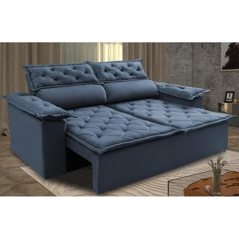 Sofá Retrátil e Reclinável Cama Inbox Compact 1.50M Tecido Suede Velusoft Azul