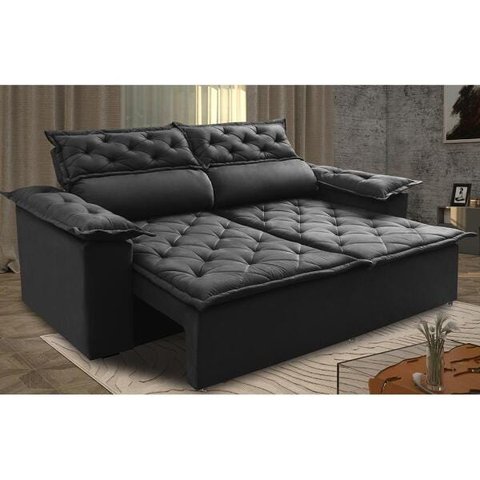 Sofá Retrátil e Reclinável Cama Inbox Compact 1.50M Tecido Suede Velusoft Preto