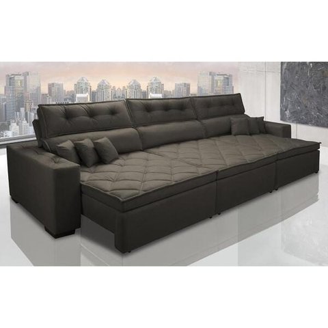 Sofá Austin 3.22M Retrátil e Reclinável com Molas No Assento e Almofadas. Tecido Suede Café