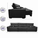 Ver imagem 2 de Sofá Austin 3.22M Retrátil e Reclinável com Molas No Assento e Almofadas. Tecido Suede Preto
