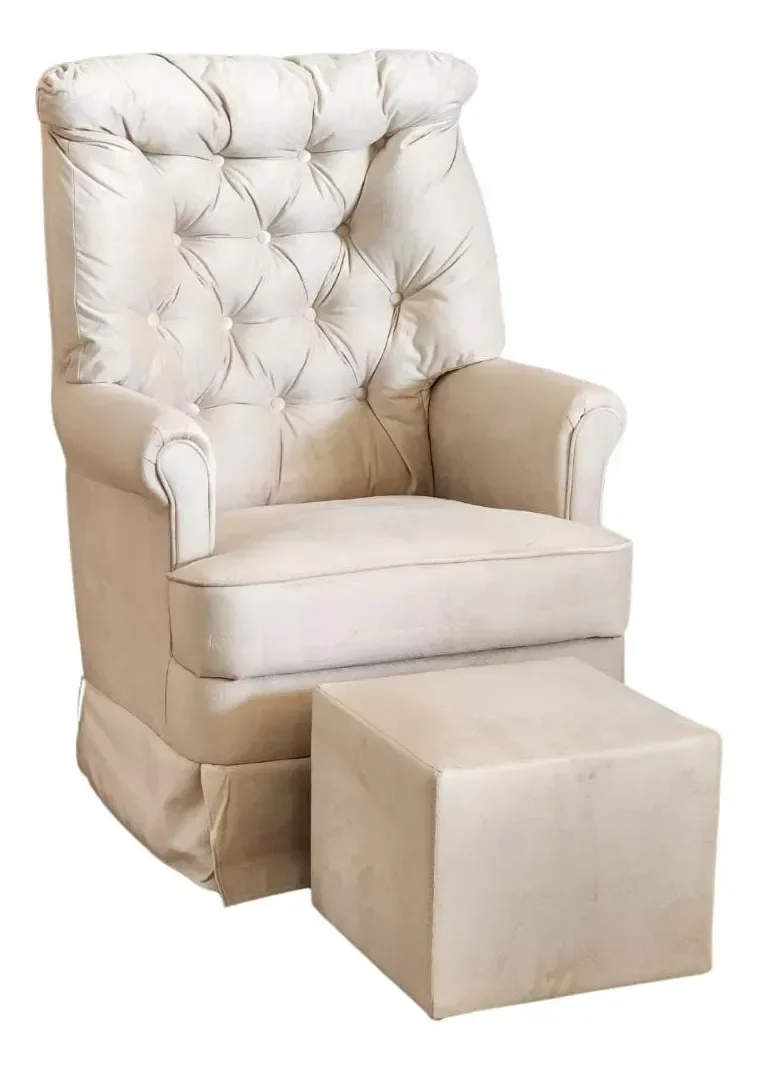 Ver imagem 1 de Poltrona de Amamentaçao Balanço e Puff Lila Baby Veludo Bege - Harmônica Móveis