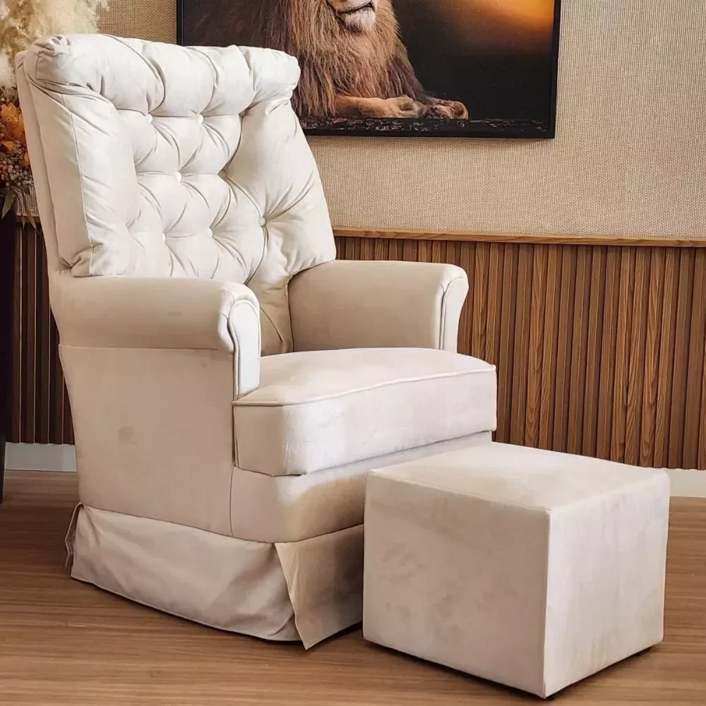 Ver imagem 2 de Poltrona de Amamentaçao Balanço e Puff Lila Baby Veludo Bege - Harmônica Móveis