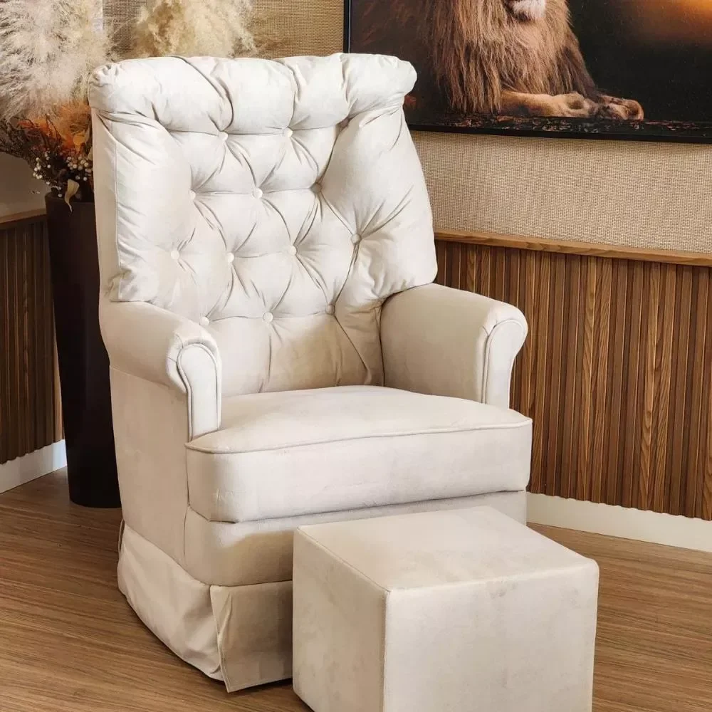 Ver imagem 3 de Poltrona de Amamentaçao Balanço e Puff Lila Baby Veludo Bege - Harmônica Móveis