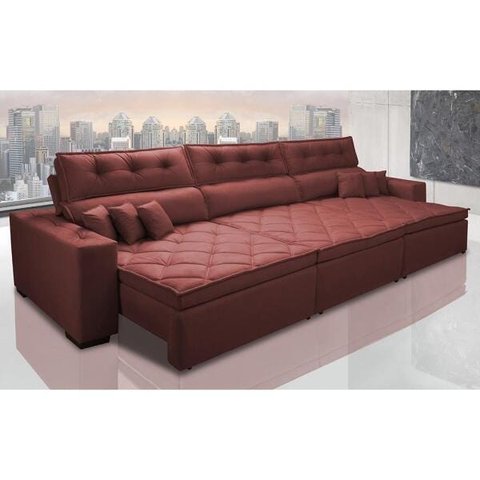Sofá Austin 3.22M Retrátil e Reclinável com Molas No Assento e Almofadas. Tecido Suede Vermelho