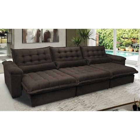 Sofá Retrátil e Reclinável 3.22M com Molas Ensacadas Cama Inbox Aconchego Tecido Suede Café