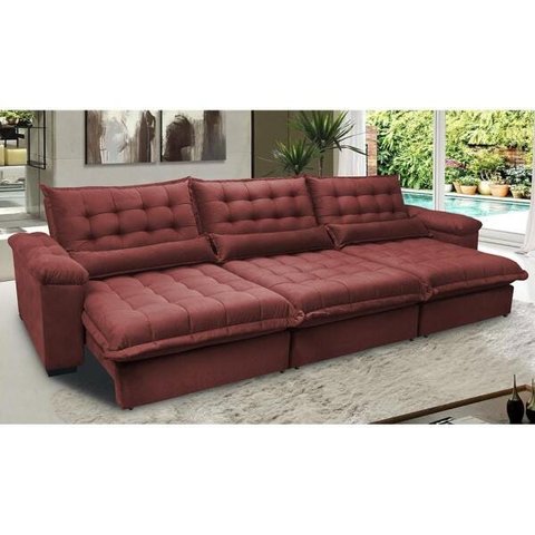 Sofá Retrátil e Reclinável 3.22M com Molas Ensacadas Cama Inbox Aconchego Tecido Suede Vermelho