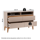Ver imagem 4 de Cômoda 4 Gavetas 2 Nichos MDF com Pés de Madeira Maciça Bento Yescasa Bege/Cappuccino/Amêndoa