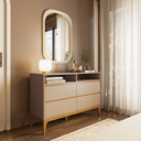 Ver imagem 1 de Cômoda 4 Gavetas 2 Nichos MDF com Pés de Madeira Maciça Bento Yescasa Bege/Cappuccino/Amêndoa