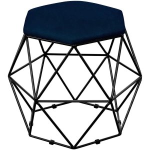 Puff Decorativo Aramado Preto Six Suede Azul Marinho