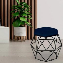 Puff Decorativo Aramado Preto Six Suede Azul Marinho - 2