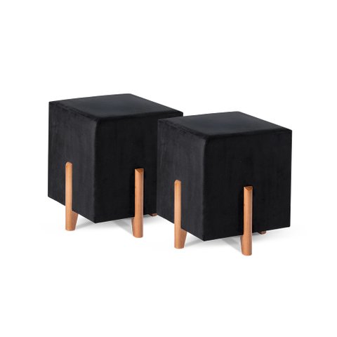 Kit 02 Puffs Decorativo Quadrado em Suede Cor Preto