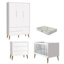 Ver imagem 1 de Quarto de Bebê 3 Portas e Cômoda Gaveteiro Theo Branco Pés Amadeirados com Colchão Gazin –