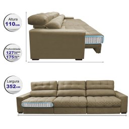 Sofá Retrátil e Reclinável com Molas Ensacadas Cama Inbox Master 3.22M Tecido Suede Bege - 2