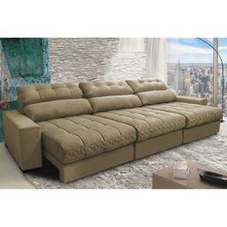 Sofá Retrátil e Reclinável com Molas Ensacadas Cama Inbox Master 3.22M Tecido Suede Bege - 1