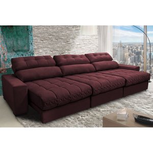 Sofá Retrátil e Reclinável com Molas Ensacadas Cama Inbox Master 3.22M Tecido Suede Vinho