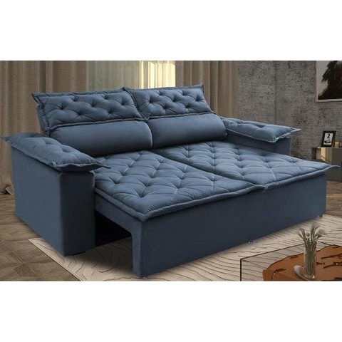 Sofá 3 Lugares Retrátil e Reclinável Cama Inbox Compact 1.80M Velusoft Azul