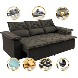 Sofá 3 Lugares Retrátil e Reclinável Cama Inbox Compact 2.00M Velusoft Café - 3