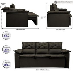 Sofá 3 Lugares Retrátil e Reclinável Cama Inbox Compact 2.00M Velusoft Café - 2