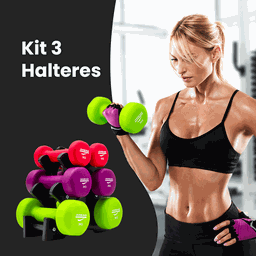 Kit 3 Halteres Sextavados Peso Academia Fitness + Suporte 12Kg - 3