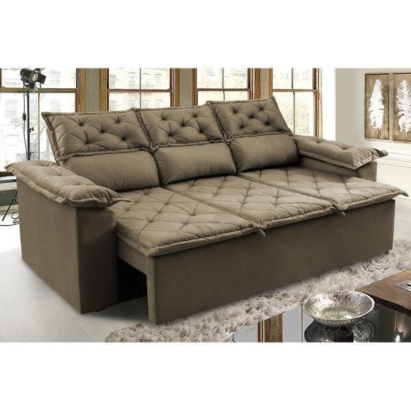 Sofá 3 Lugares Retrátil e Reclinável Cama Inbox Compact 2.00M Velusoft Castor Menor preço em Sofá 3 Lugares Retrátil e Reclinável Cama Inbox Compact 2.00M Velusoft Castor