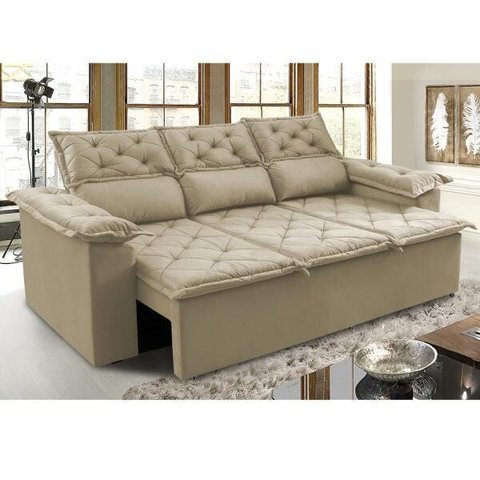 Sofá 3 Lugares Retrátil e Reclinável Cama Inbox Compact 2.00M Velusoft Bege