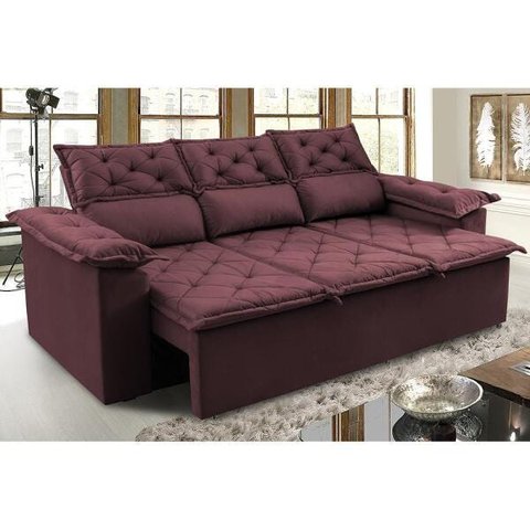 Sofá 3 Lugares Retrátil e Reclinável Cama Inbox Compact 2.00M Velusoft Vinho