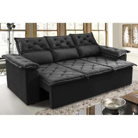 Sofá 3 Lugares Retrátil e Reclinável Cama Inbox Compact 2.00M Velusoft Preto